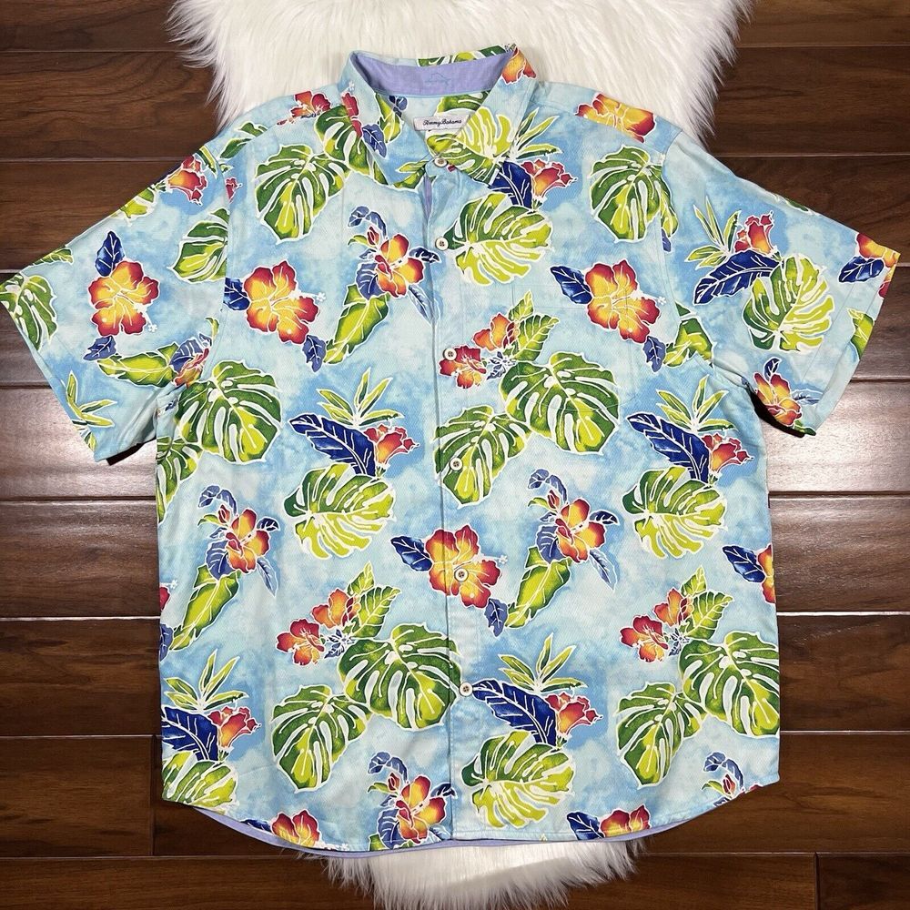 Tommy Bahama Men's Size XXL Floral Palm‎ Print Silk Button Down Camp Shirt
